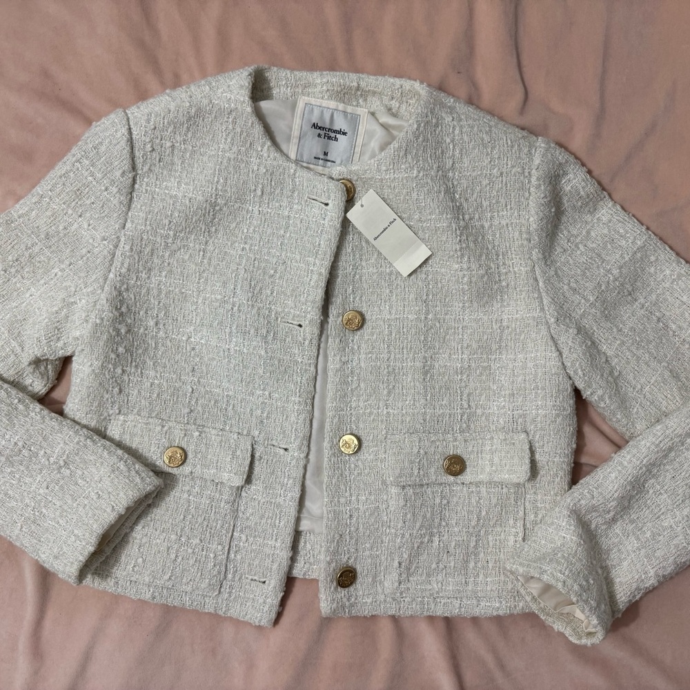 Abercrombie & Fitch Cream Blazer with Textured Tweed